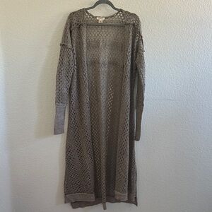 Sundance Long Brown Open-Knit Cardigan